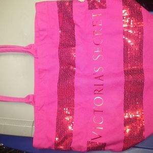 Victoria's Secret sequin bling stripe bucket tote